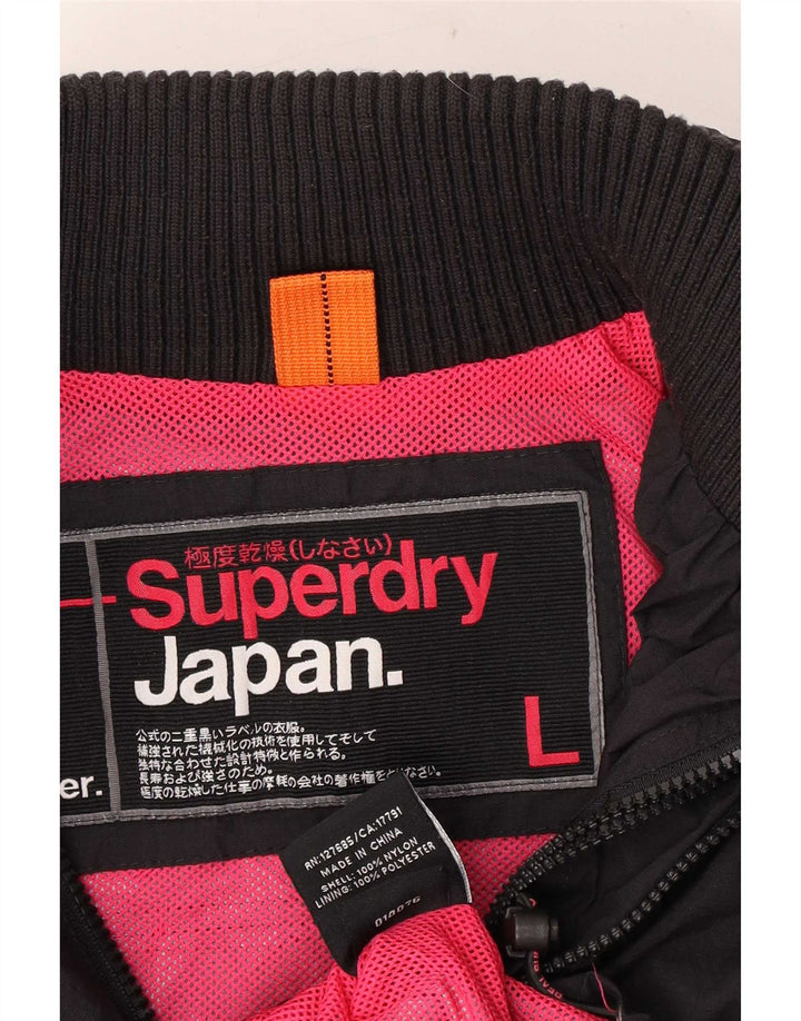 Superdry ženska grafička vjetrovka jakna UK 16 veliki crni najlon
