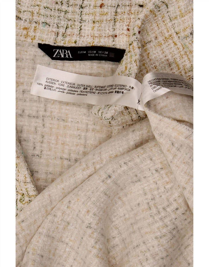 Zara ženska polo majica bez rukava UK 14 Srednje prljavobijeli pjegavi poliester