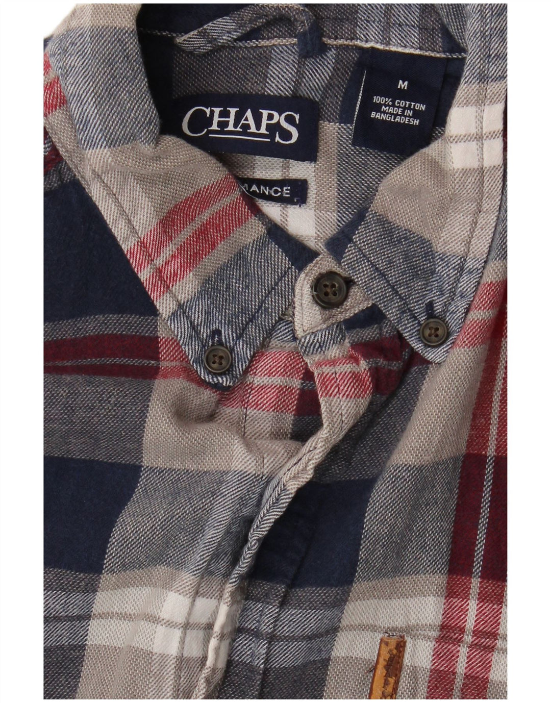 CHAPS Mens Flannel Shirt Medium Navy Blue Plaid Cotton