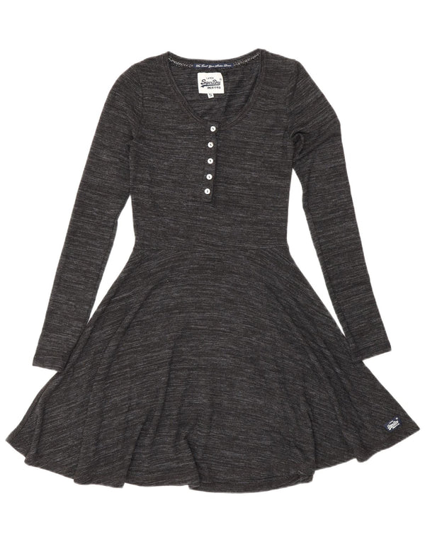 Superdry ženska haljina a-kroja dugih rukava UK 8 Mala siva prošarana viskoza