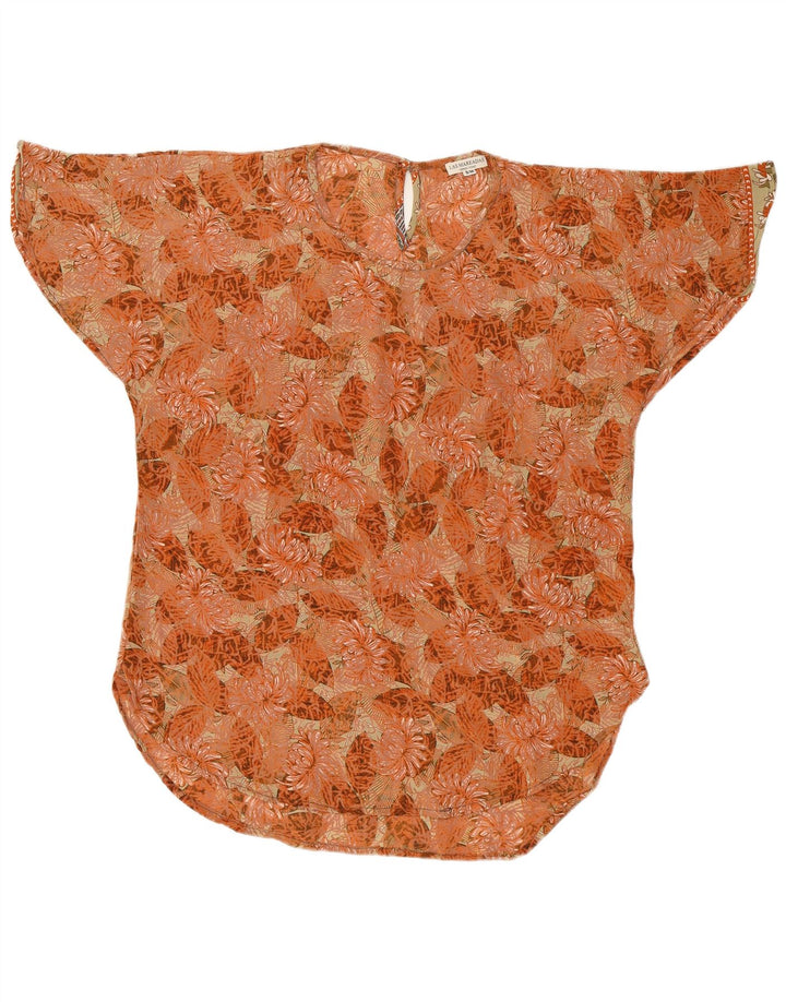 LAS MAREADAS Ženska prevelika bluza Top UK 10 Mala narančasta cvjetna svila
