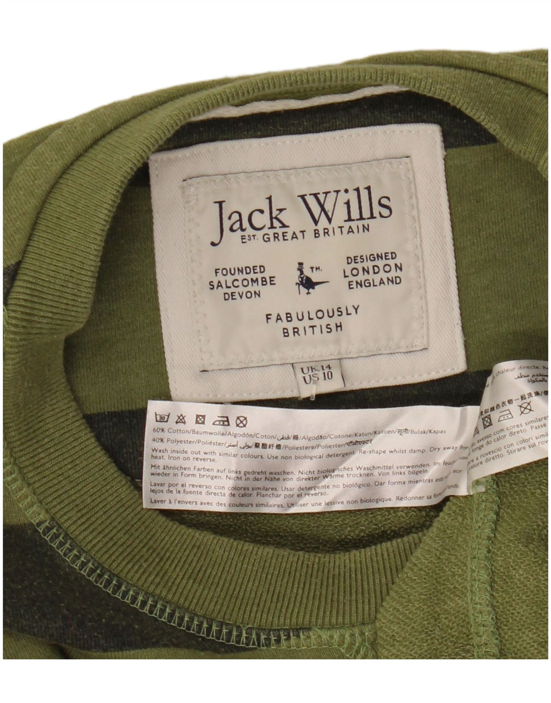 JACK WILLS Ženska prekomjerna majica s kratkim rukavima UK 14 Veliki kaki na pruge