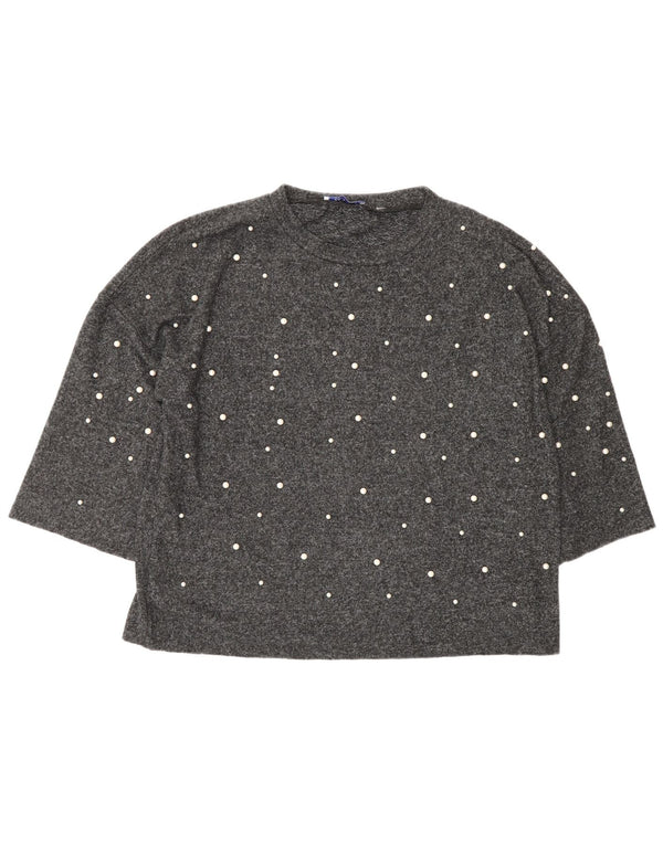 Zara Womens Oversized Top 3/4 Sleeve UK 14 Medium Grey Polyester