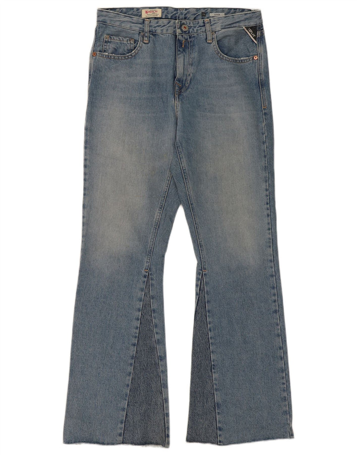 REPLAY Womens Flared Jeans W29 L30 Blue Colourblock Cotton
