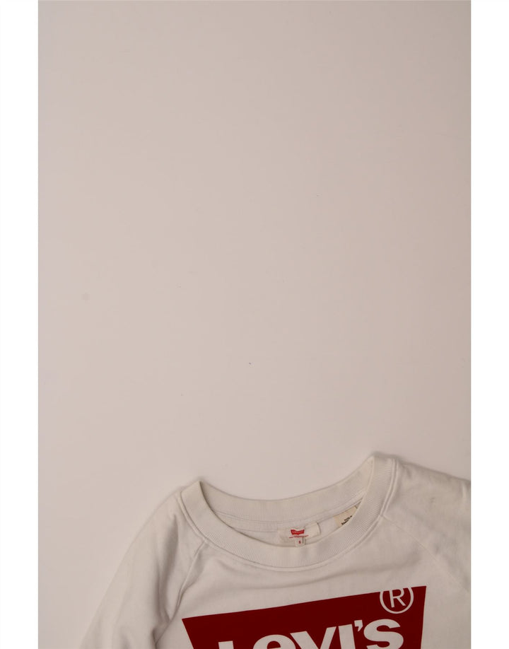 LEVI'S Womens Graphic Sweatshirt Jumper UK 10 Small White Cotton Vintage Levi's and Second-Hand Levi's from Messina Hembry 
