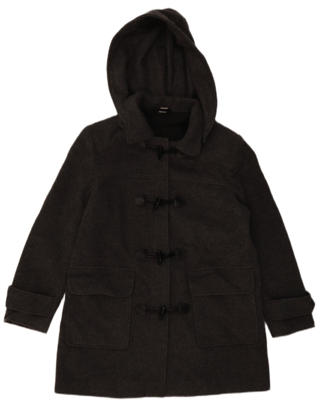 VINTAGE ženski duffle kaput s kapuljačom UK 16 Velika siva vuna