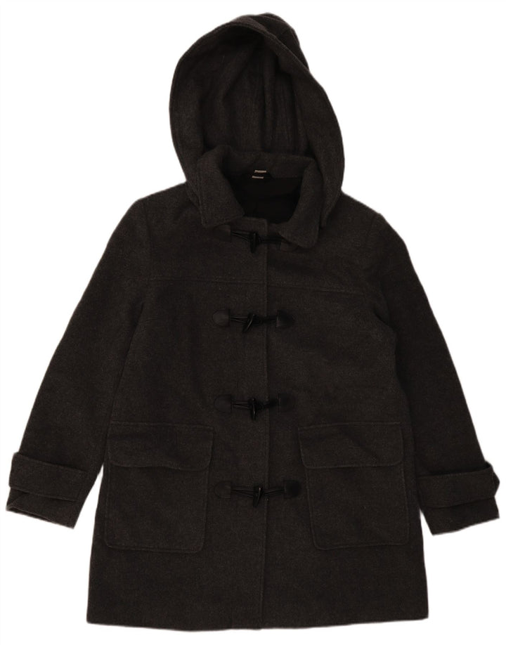 VINTAGE ženski duffle kaput s kapuljačom UK 16 Velika siva vuna