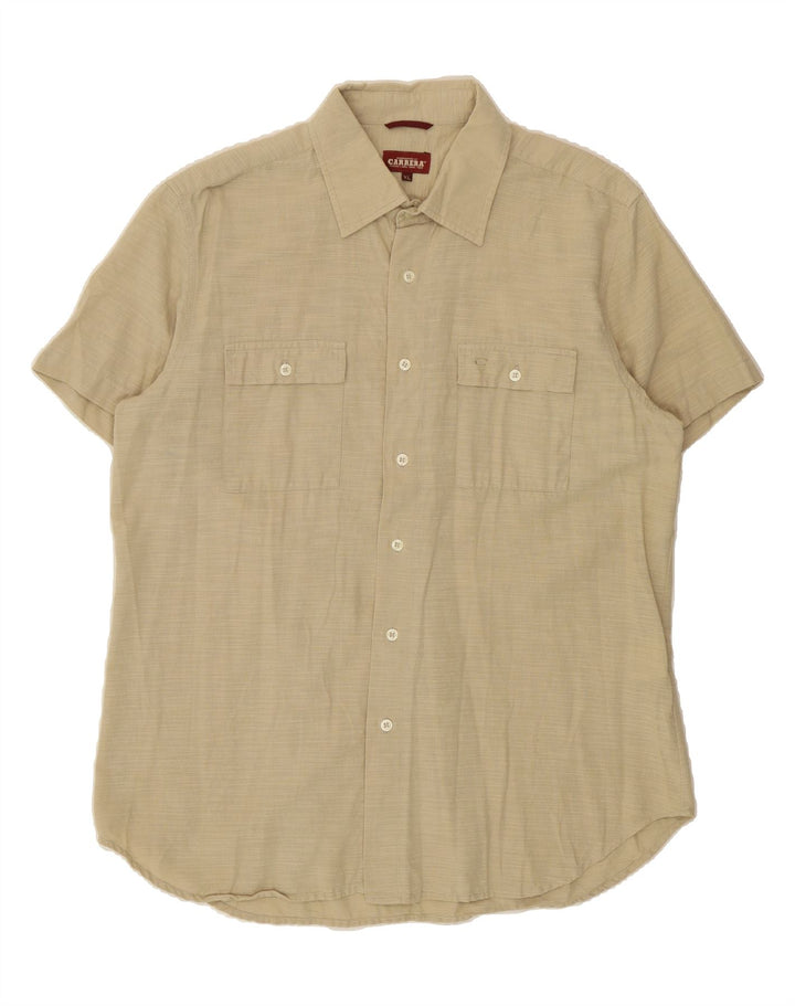 CARRERA Mens Short Sleeve Shirt XL Beige Cotton Vintage Carrera and Second-Hand Carrera from Messina Hembry 