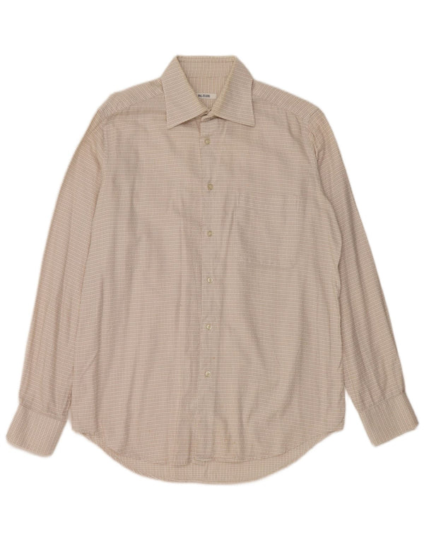 PAL ZILERI Mens Shirt Size 40 15 3/4 Medium Off White Gingham