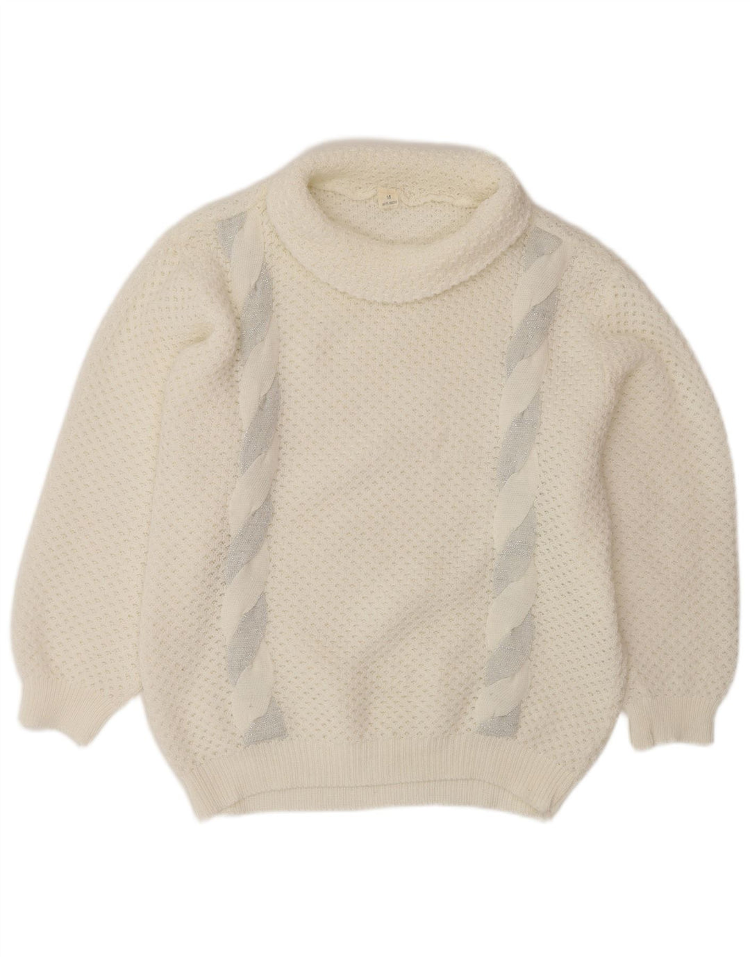 VINTAGE ženski pulover s dugim izrezom UK 14 srednje bijele boje