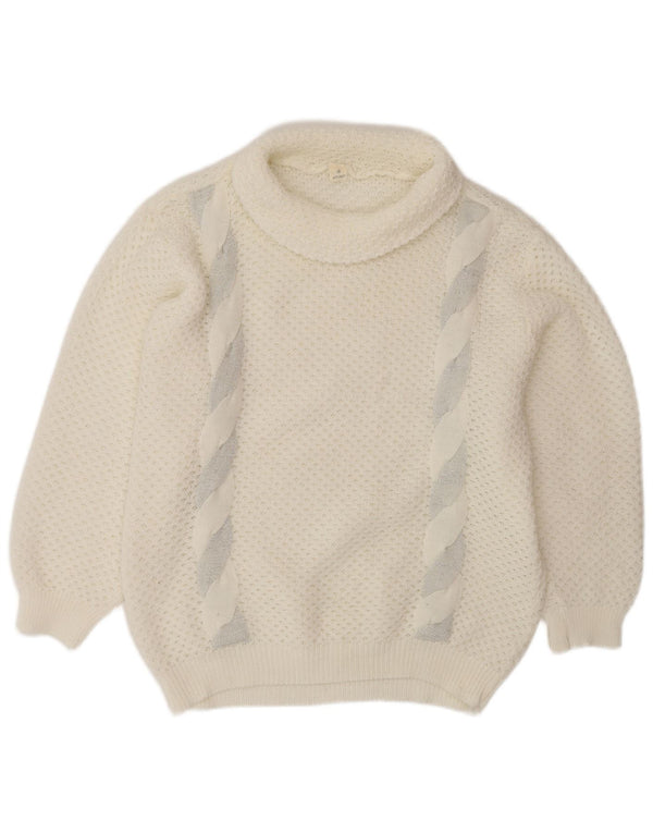 VINTAGE ženski pulover s dugim izrezom UK 14 srednje bijele boje