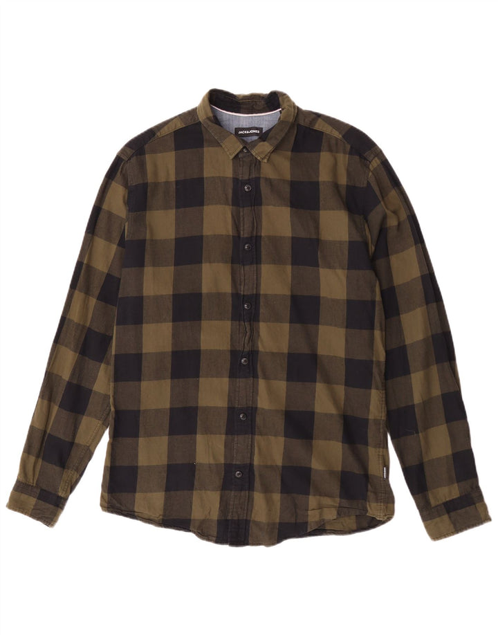 Jack & Jones muška flanelska košulja srednje veličine kaki gingham pamuk