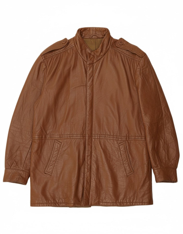 VINTAGE Mens Military Leather Jacket IT 48 Medium Brown Leather