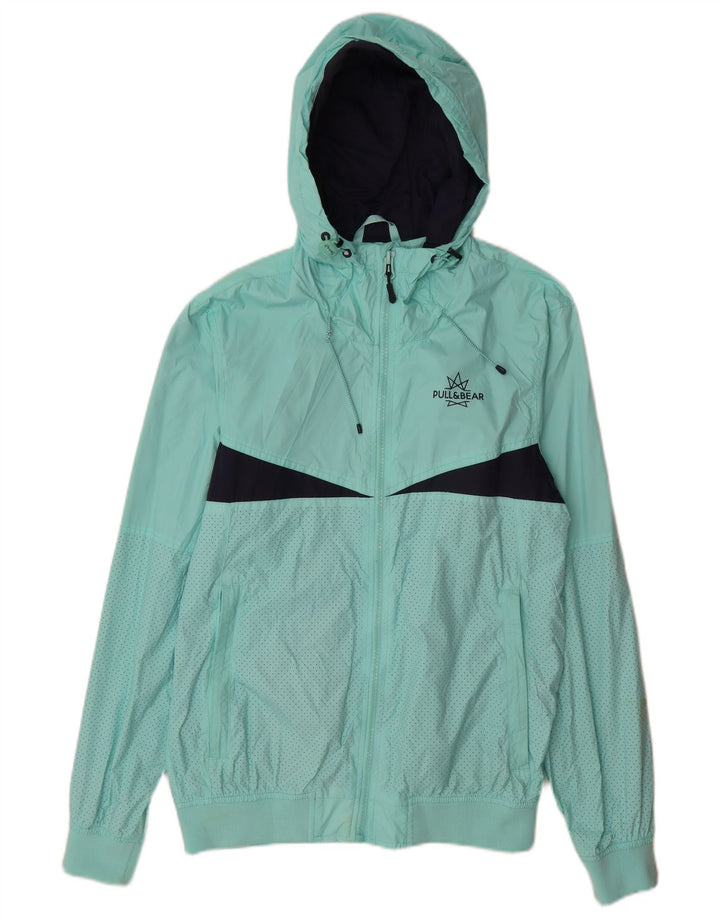 Pull & Bear muška kišna jakna s kapuljačom UK 40 velika tirkizna najlonska boja