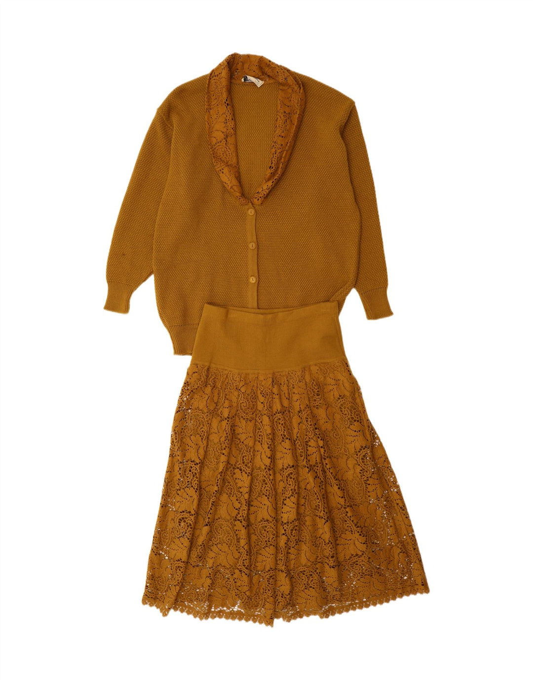 VINTAGE Womens Oversized 2 Piece Skirt Set Small W28  Khaki Polyester