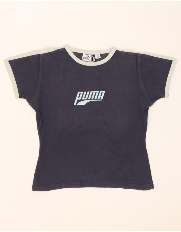 Puma ženska majica kratkih rukava s kratkim crtama UK 14 Large Navy Blue Cotton