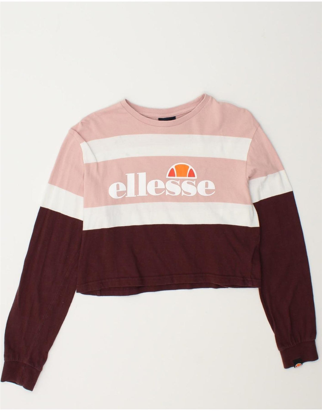 ELLESSE Womens Graphic Sweatshirt Jumper UK 10 Small Maroon Colourblock Vintage Ellesse and Second-Hand Ellesse from Messina Hembry 