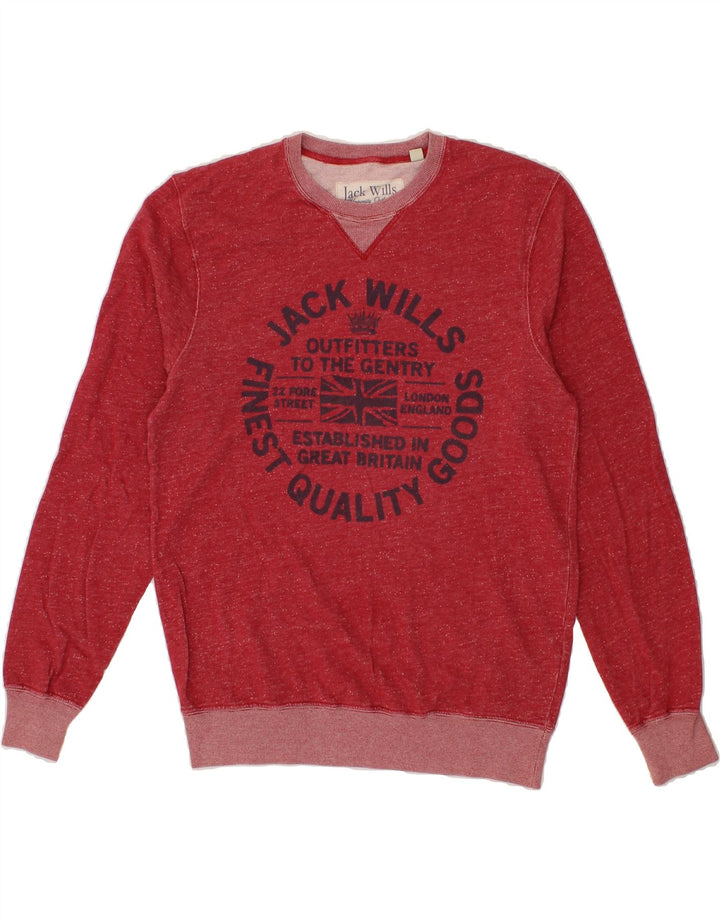 JACK WILLS Mens Graphic Sweatshirt Jumper Medium Red Flecked Cotton Vintage Jack Wills and Second-Hand Jack Wills from Messina Hembry 