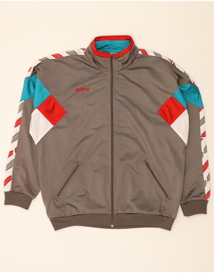 ERIMA Mens Graphic Tracksuit Top Jacket Large Grey Colourblock Polyester Vintage Erima and Second-Hand Erima from Messina Hembry 