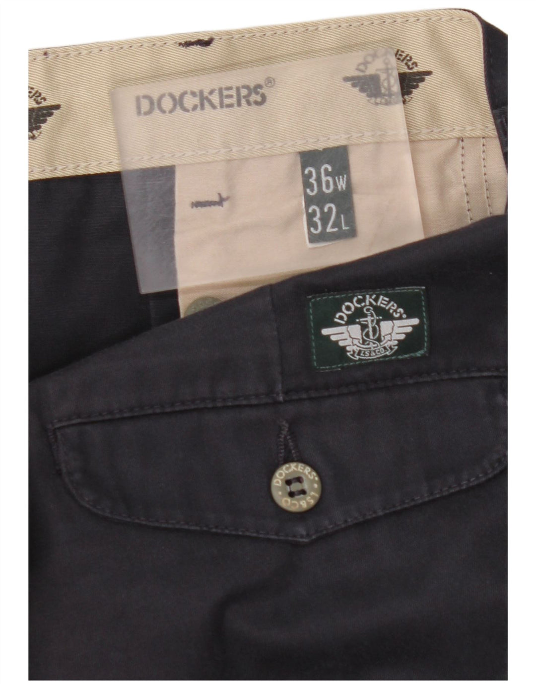 DOCKERS Muške kaki chino hlače s klinovima W36 L32 tamnoplavi pamuk
