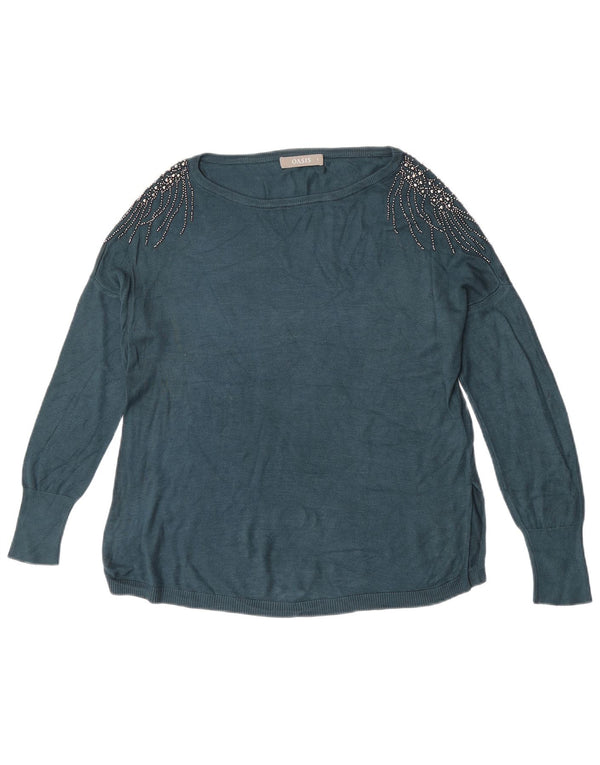 Oasis veliki ženski džemper s veznim izrezom UK 10 Mala plava viskoza