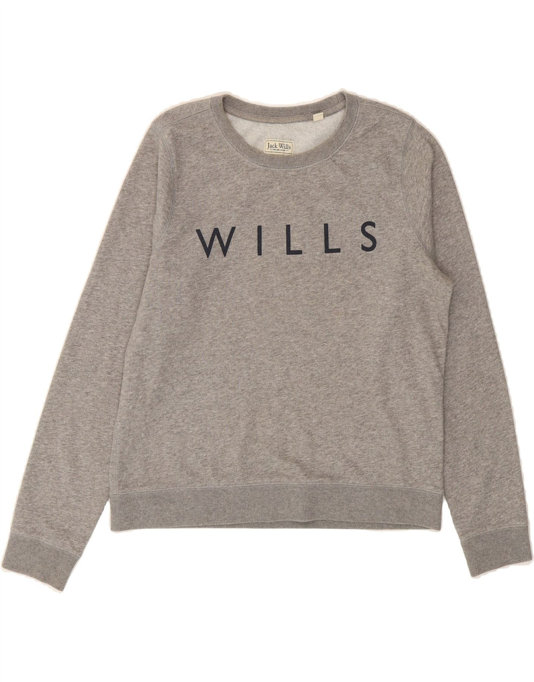 JACK WILLS Womens Graphic Sweatshirt Jumper UK 12 Medium  Grey Cotton Vintage Jack Wills and Second-Hand Jack Wills from Messina Hembry 