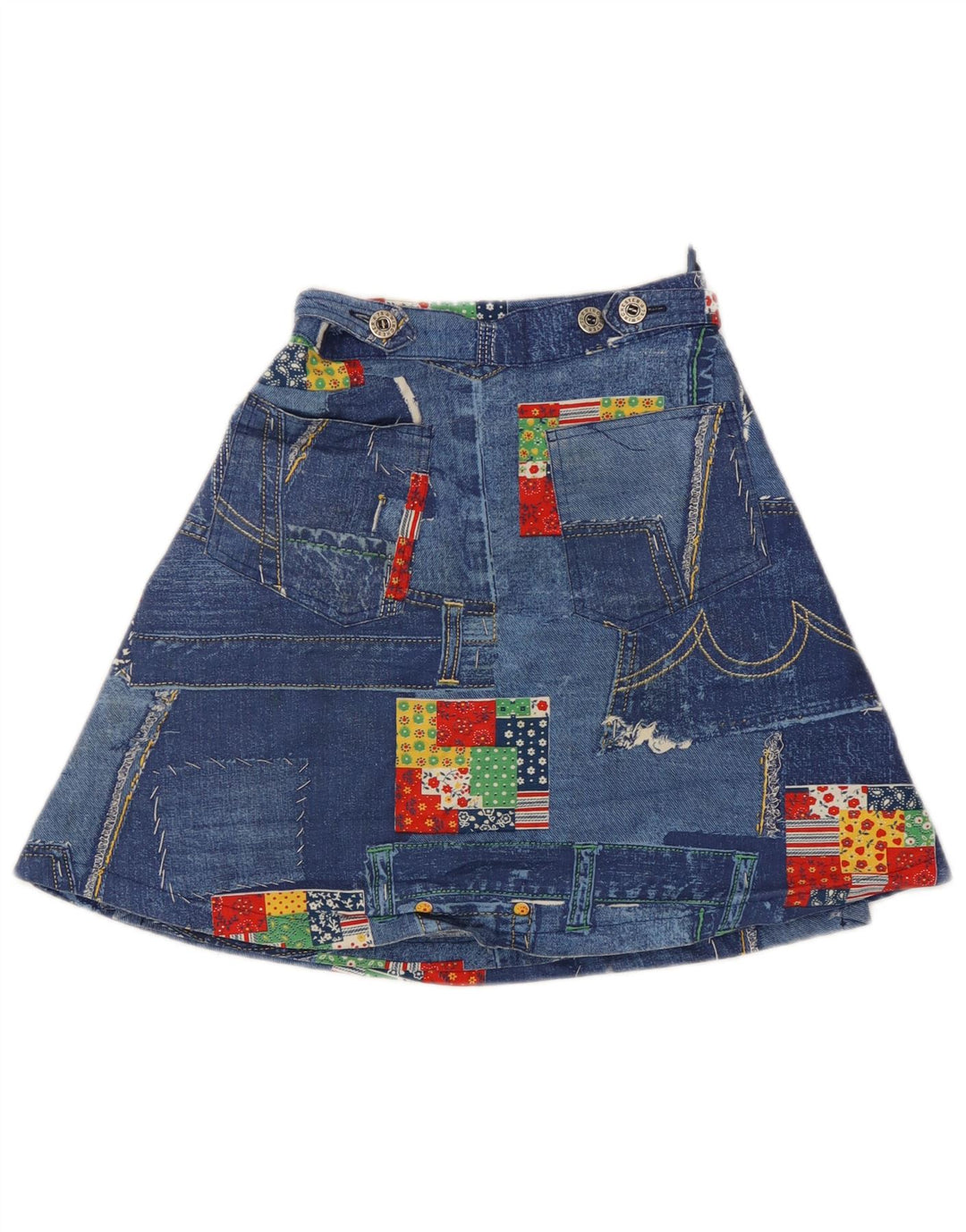 Vintage ženska traper suknja na omot W24 XS plava patchwork