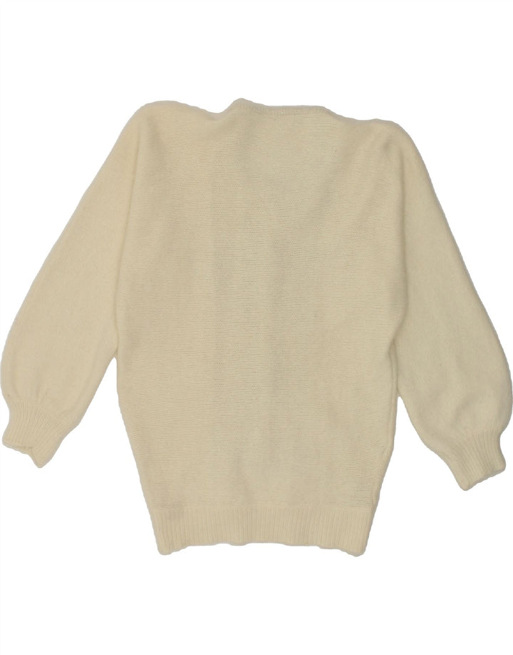 VINTAGE Womens Boat Neck Jumper Sweater UK 12 Medium White Vintage Vintage and Second-Hand Vintage from Messina Hembry 