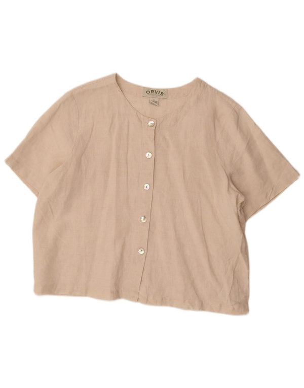 Orvis ženska prevelika košulja bluza kratkih rukava UK 18 XL bež lan