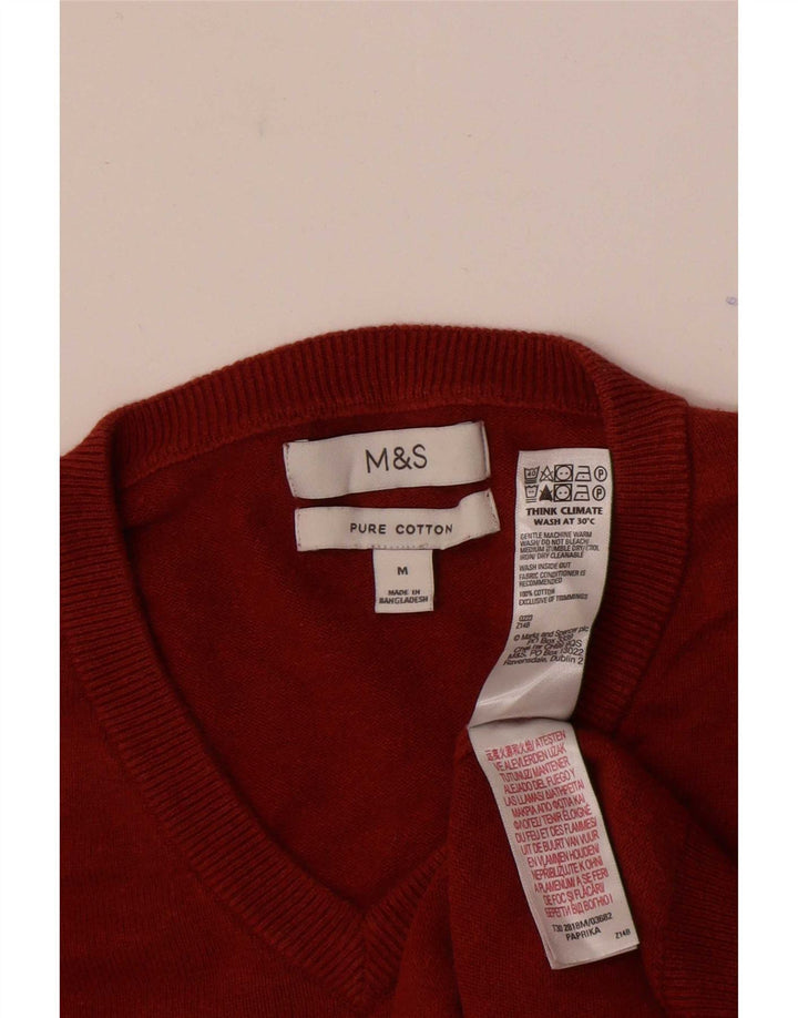 Marks & Spencer muški džemper s V-izrezom Srednje crveni pamuk