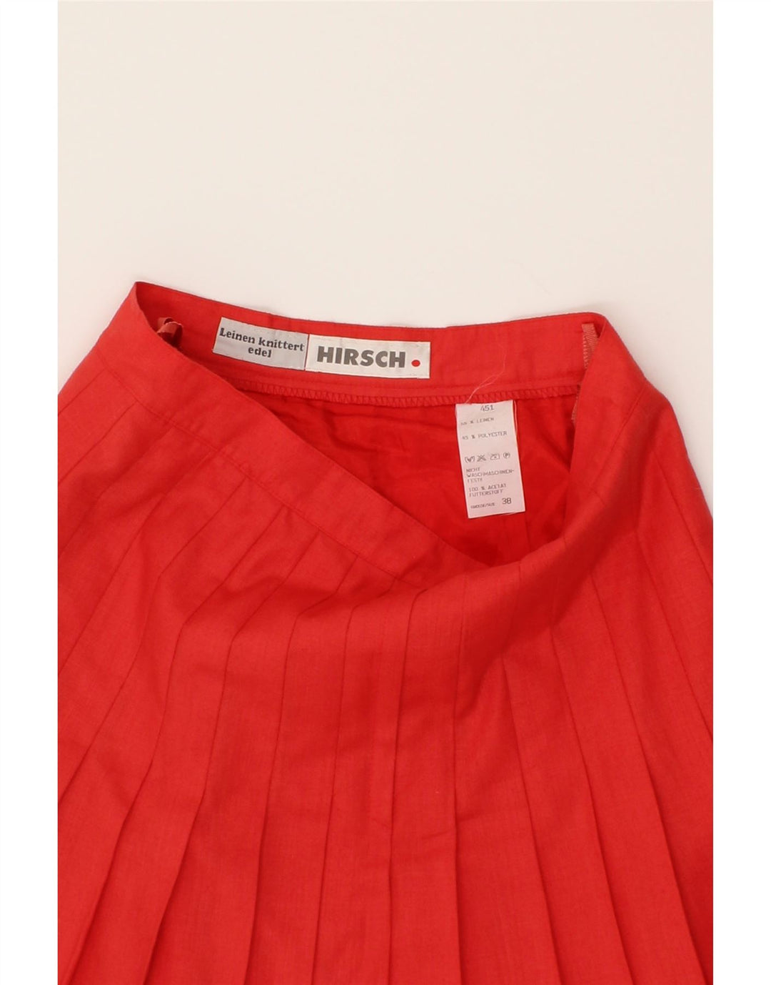 HIRSCH Womens Knife Pleated Skirt EU 38 Medium W28 Red Linen Vintage Hirsch and Second-Hand Hirsch from Messina Hembry 