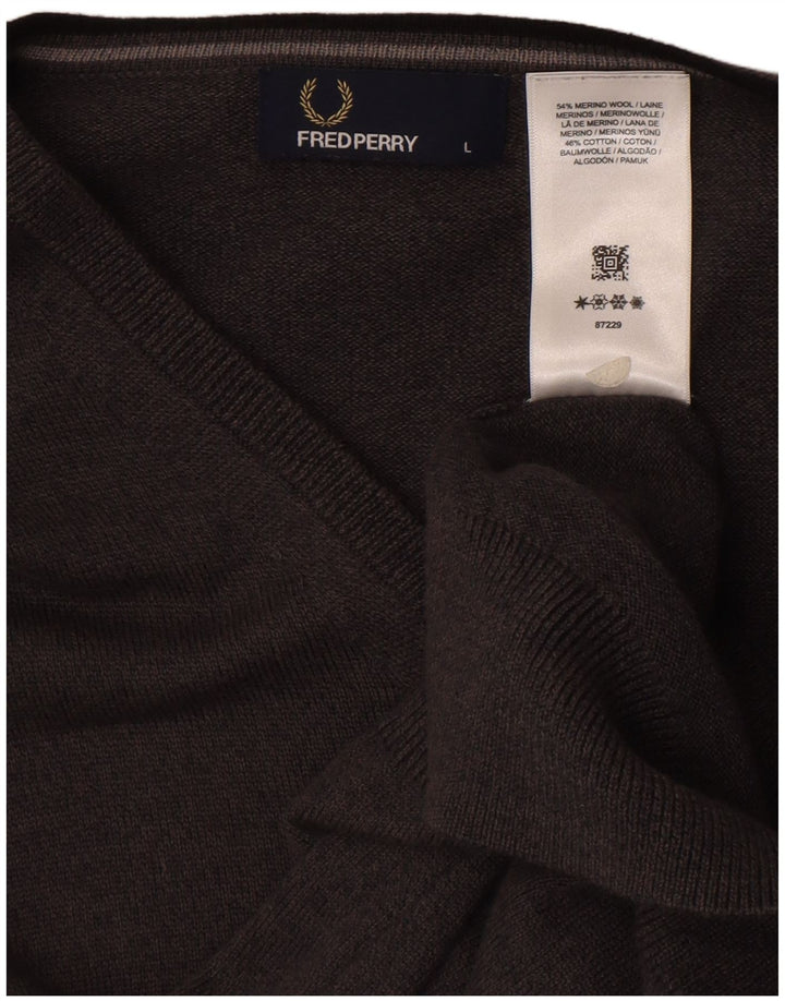 Fred Perry, muški džemper s V-izrezom, velika siva merino vuna