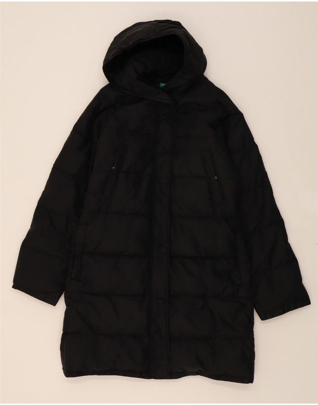 BENETTON Womens Hooded Padded Coat UK 10 Small Black Polyamide Vintage Benetton and Second-Hand Benetton from Messina Hembry 