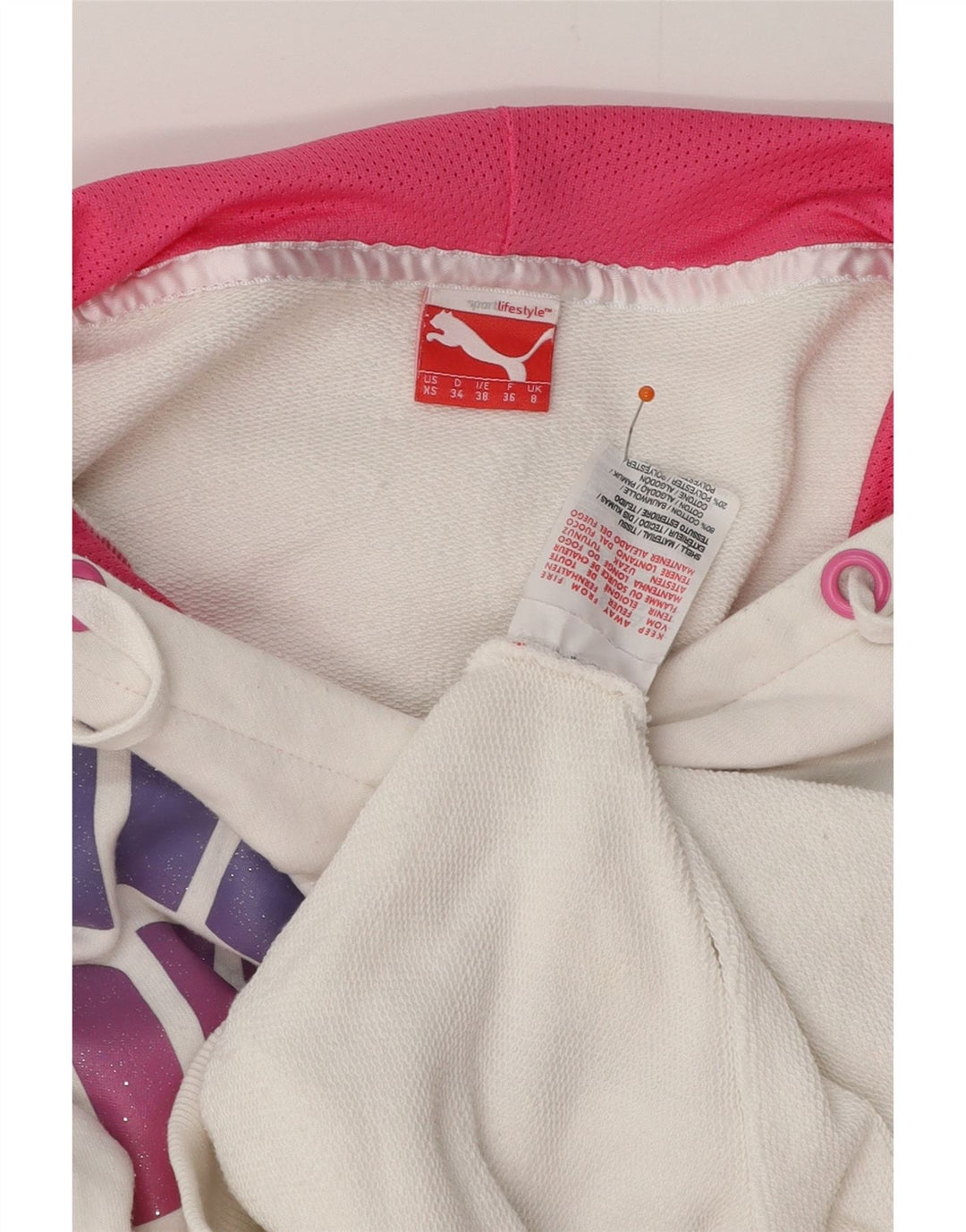 PUMA Ženska majica s kapuljačom s kapuljačom UK 8 Mali bijeli pamuk