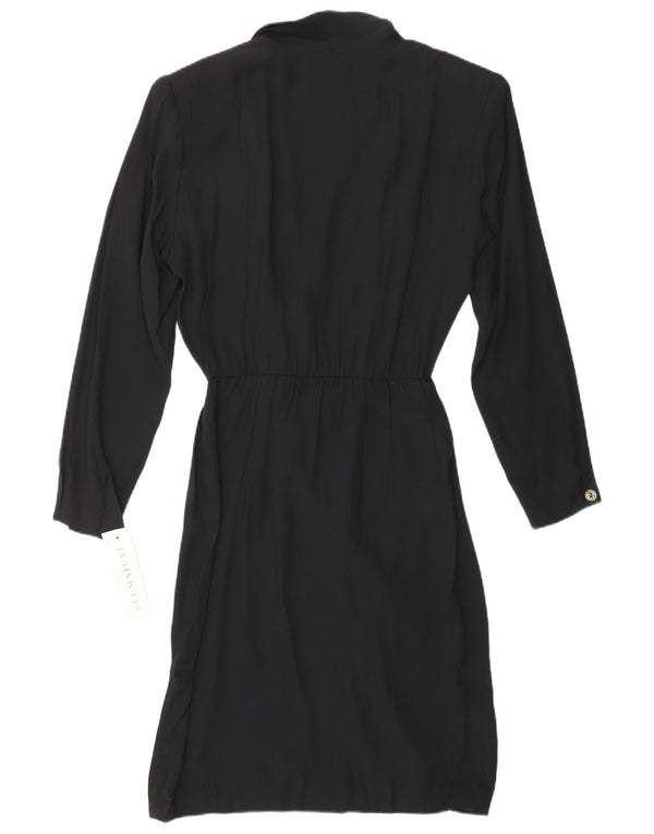 VINTAGE Womens Long Sleeve Wrap Dress IT 42 Medium Black Viscose