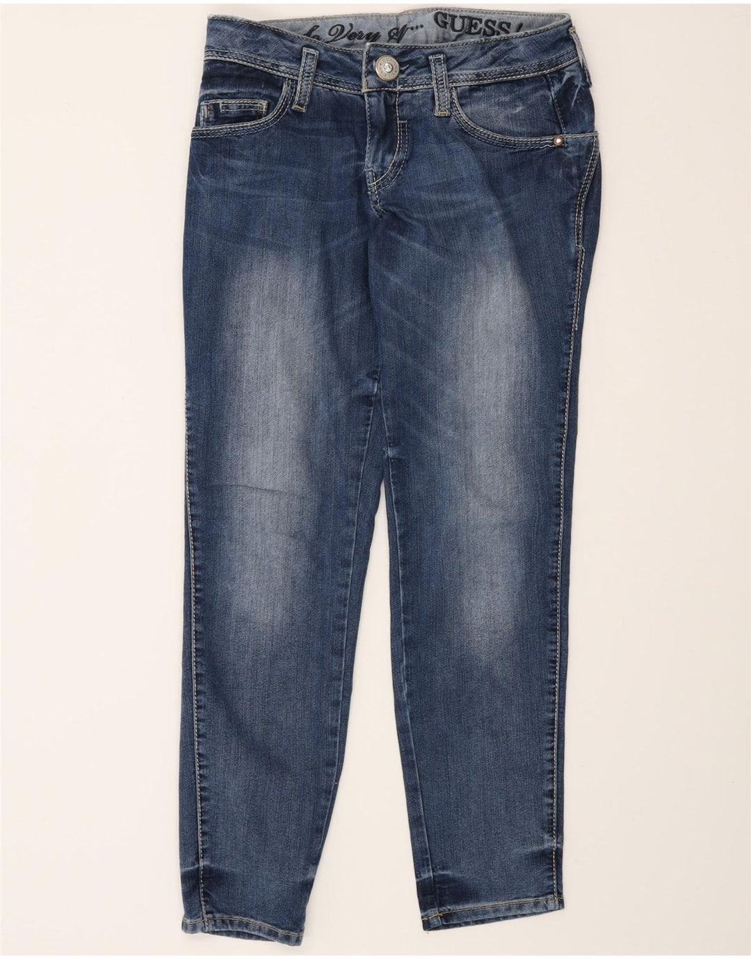 GUESS Womens Tapered Jeans W28 L28 Blue Cotton