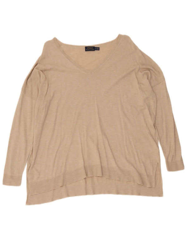 Polo Ralph Lauren ženski pulover s velikim V-izrezom UK 10 Small Beige