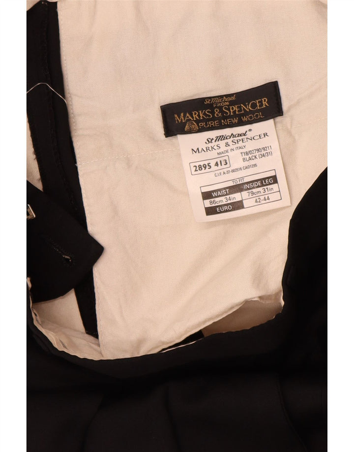 Marks & Spencer muške hlače s štipaljkama W34 L31 crna vuna