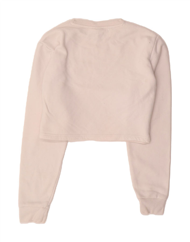 ELLESSE Womens Oversized Crop Sweatshirt Jumper UK 10 Small White Cotton Vintage Ellesse and Second-Hand Ellesse from Messina Hembry 
