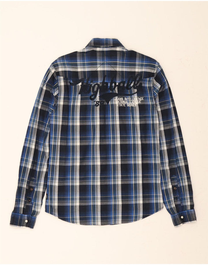 JACK & JONES Mens Graphic Shirt Medium Navy Blue Check Cotton Vintage Jack & Jones and Second-Hand Jack & Jones from Messina Hembry 