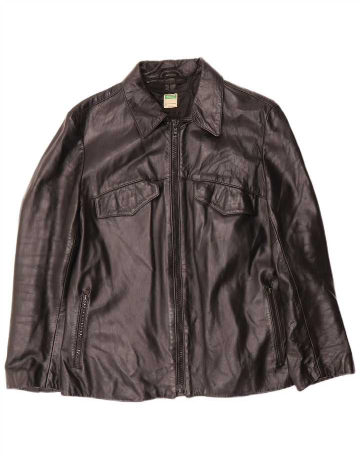 Benetton ženska kožna jakna UK 14 srednje crna koža