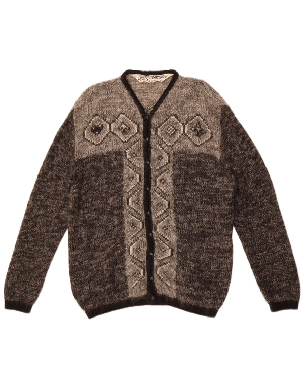 Vintage ženski prekomjerni kardigan džemper IT 48 XL Sivi Fair Isle moher