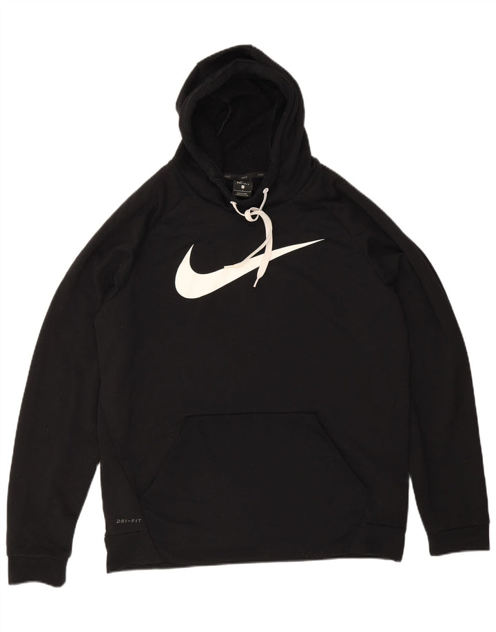 NIKE Mens Dri Fit Graphic Hoodie Jumper Large Black Polyester