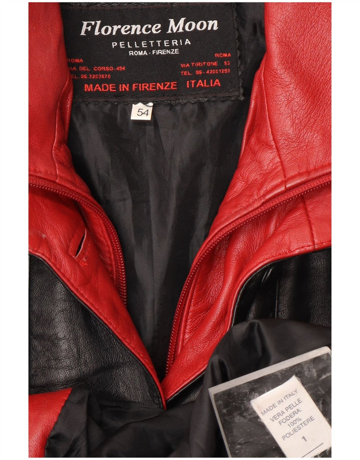 FLORENCE MOON Womens Leather Coat IT 54 2XL Black Colourblock Leather Vintage Florence Moon and Second-Hand Florence Moon from Messina Hembry 