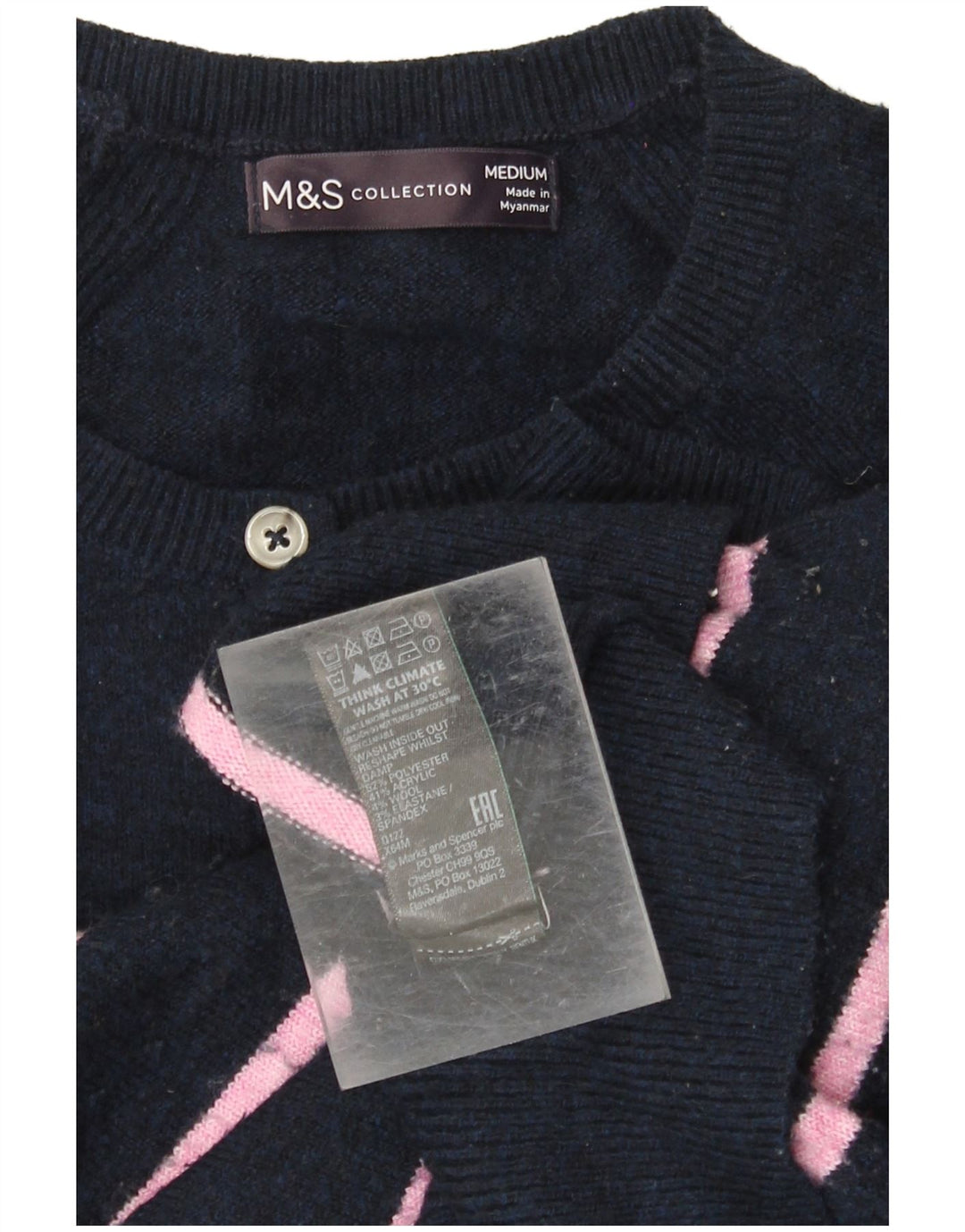 MARKS & SPENCER Ženski pulover s dugmadima i ovratnikom UK 14 Srednje tamnoplava