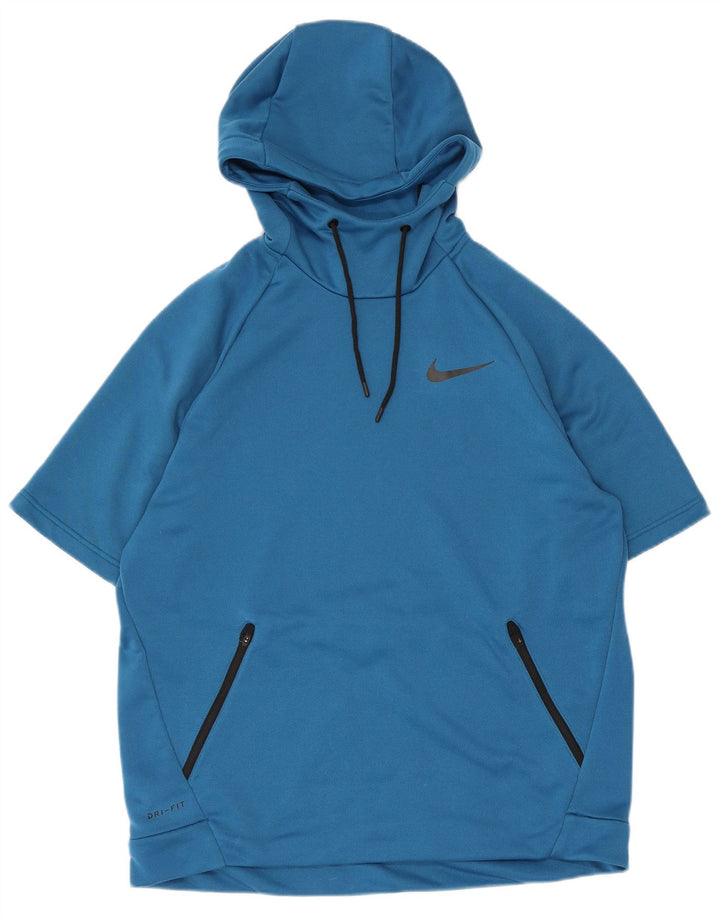 Nike Dri Fit majica s kapuljačom kratkih rukava, veliki plavi poliester