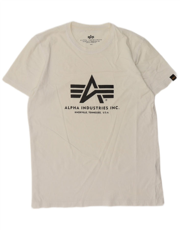 ALPHA INDUSTRIES Mens Graphic T-Shirt Top Small White Cotton