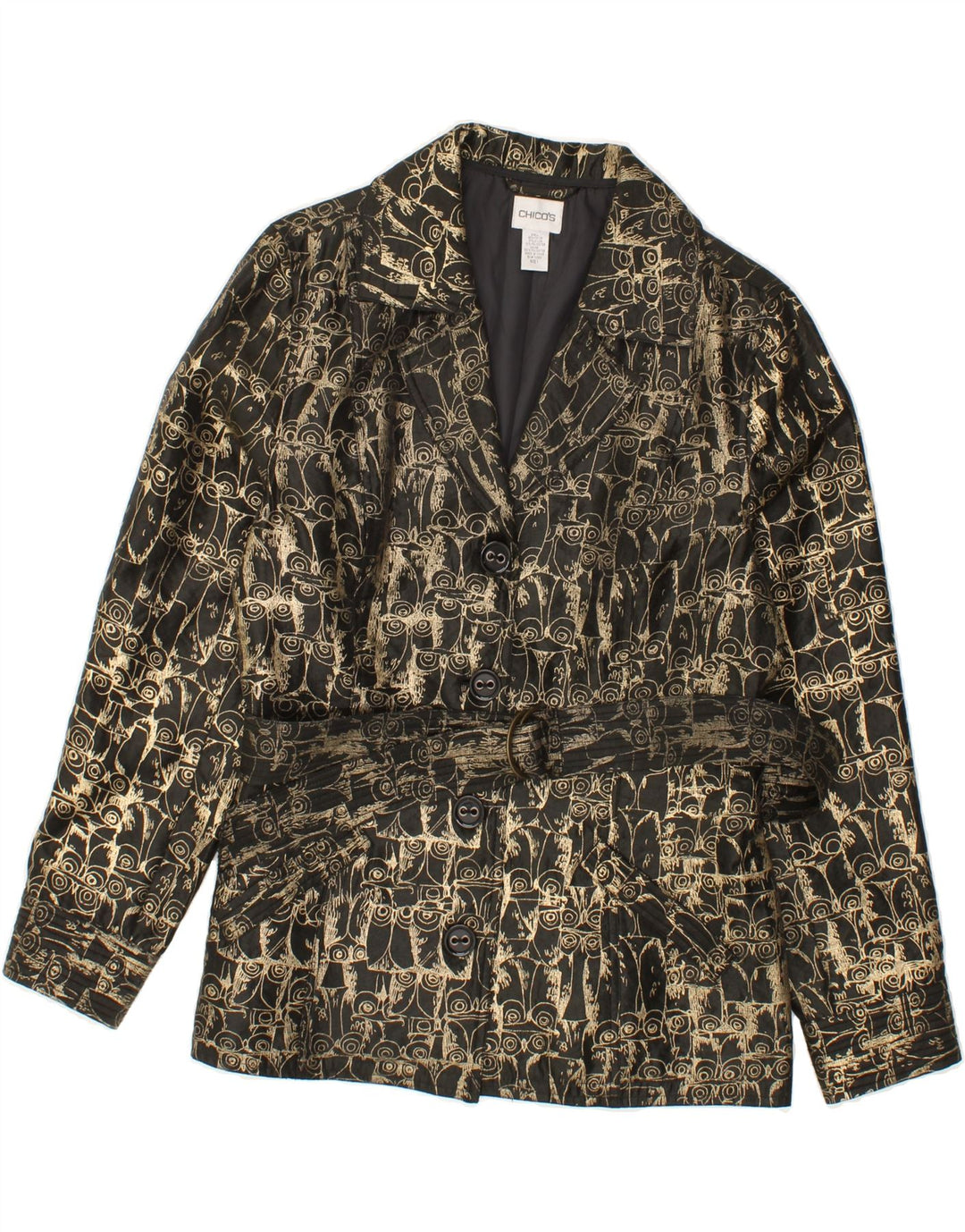 CHICO'S Womens Abstract Pattern Overcoat UK 14 Medium Gold Rayon Vintage Chico's and Second-Hand Chico's from Messina Hembry 