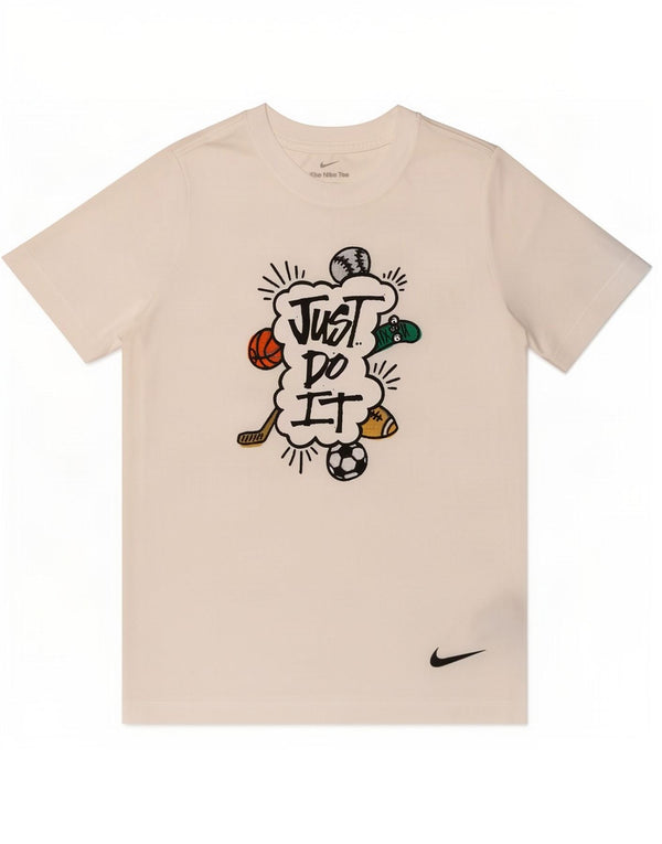 Nike Boys Dri Fit Graphic T-Shirt Top 12-13 Years Large White Poliester