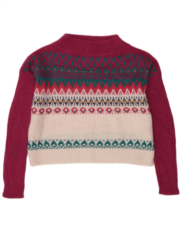 BENETTON ženski kratki džemper s ovratnikom UK 6 XS Burgundy Fair Isle
